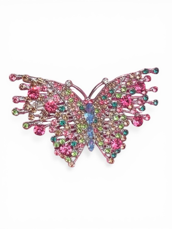 Jewelry - NWOT Multicolor Crystal Butterfly Brooch - Pink Accent Large